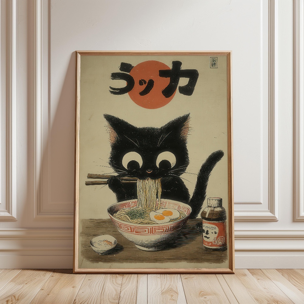 Black Cat Eating Ramen Rainy G - Japanese Lifestyle Japanese review and price